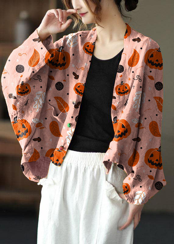 Fine Pink -Pumpkin Bat wing Sleeve Pockets Coat Short