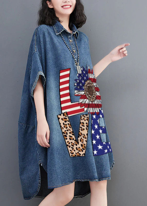 Loose Blue-love Button Side Open Maxi Denim Dress Summer