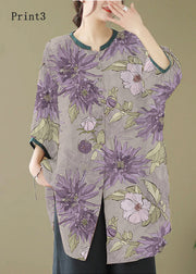 Print3 Linen Shirt Dresses O-Neck Oversized Lantern Sleeve