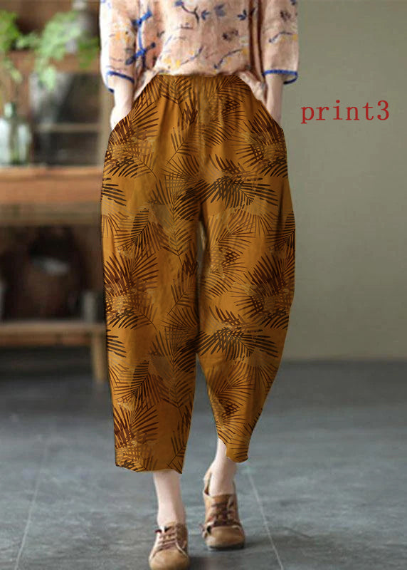 Natural Checkered Pumpkin Elastic Waist Summer Linen Harem Pants