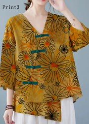 Yellow Button Shirt Tops Asymmetrical Half Sleeve