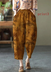 Natural Black print Elastic Waist Summer Linen Harem Pants