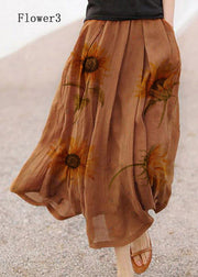 Retro pink-pumpkin  Pockets Linen Skirt Summer