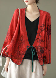 Women Red Embroideried Long sleeve Linen Shirt