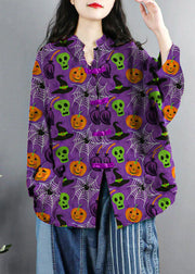 Chinese Style Red Print Pockets Button Patchwork Cotton Coats Long Sleeve