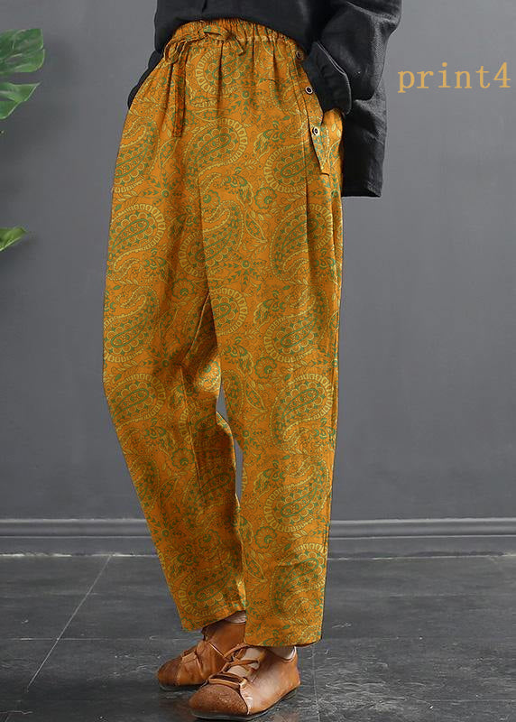 French Spring Wide Leg Pants Unique Yellow-print2 Inspiration Elastic Waist Wild Pants