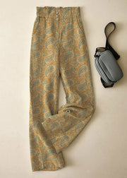 Elegant Grey High Waist Button Linen Straigh Pants Summer