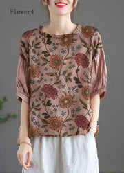 Modern Geometric patterns Regular Embroideried Summer Floral Half Sleeve