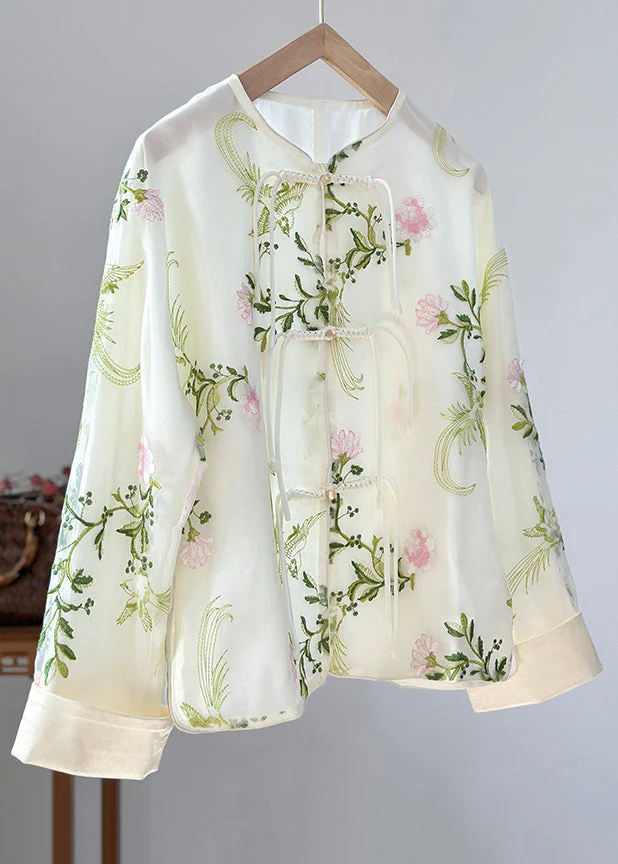 Grace Green Embroidered Button Organza Shirts Fall