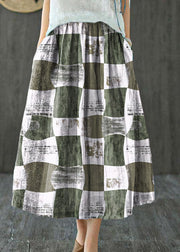 Style Striped Retro Patchwork A Line Skirts Ramie