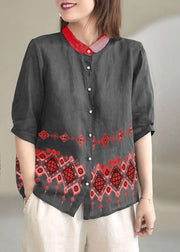 Beautiful Red stripes Peter Pan Collar Button Loose Fall Half Sleeve Shirt Tops