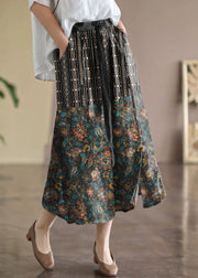 Bohemian Red geometry Elastic Waist Print Linen Skirts Summer