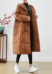 Coffee Patchwork Duck Down Puffers Jackets Hooded Oversized Winter