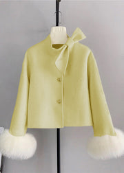 New Blue Wool Bow Button Fox Hair Cuff Short Coat Winter