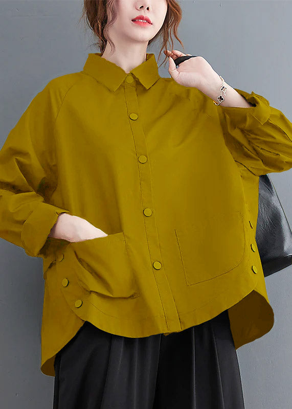 Green-texture Patchwork Cotton Shirt Top Oversized Pockets Fall