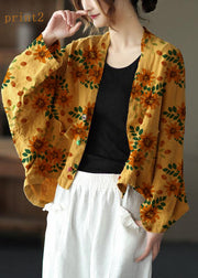 Fine Yellow-Yellow flower Bat wing Sleeve Pockets Coat Short