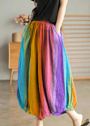 Purple Elastic Waist Linen Wide Leg Pants