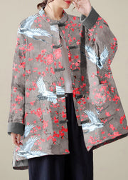 Organic Pink Oversized Print Fine Cotton Filled Coat Outwear Winter