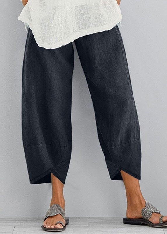 Black Cotton Linen Wide Leg Pants