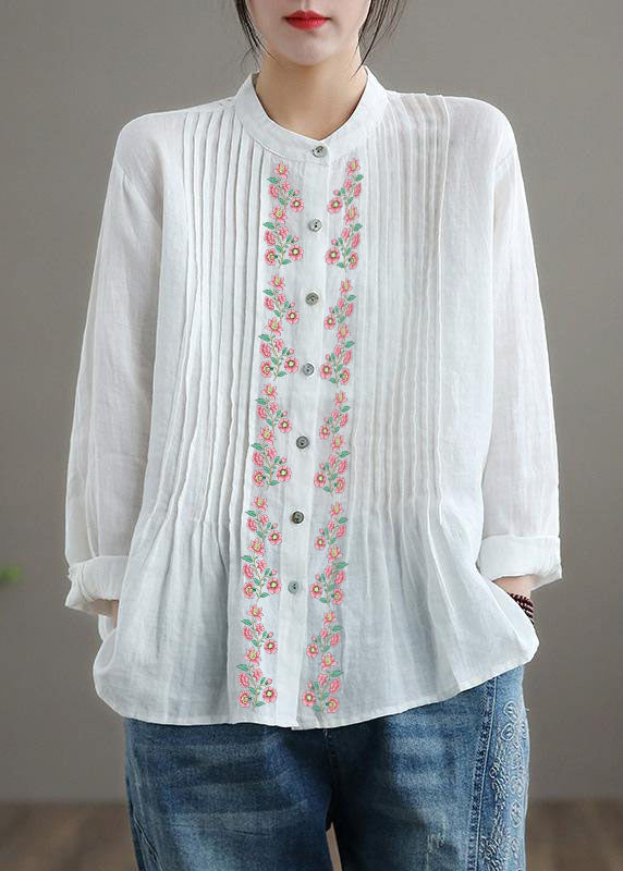 Organic White Linen Shirt Tunics Women Ramie Blouse