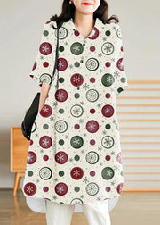 Jade dark green-snowflake Linen Women Casual Linen Shirt Dress