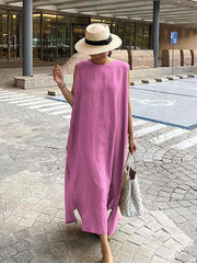 Bohemian O Neck Side Open Linen Cotton Clothes Fabrics color texture Dress