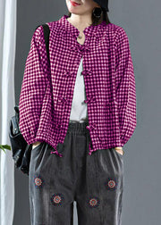 Luxury Purple O-Neck Plaid Fall Long Sleeve Trench