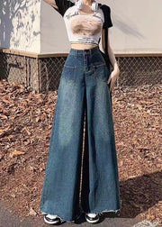 American Blue High Waist Ragged Wide Leg Jeans Summer