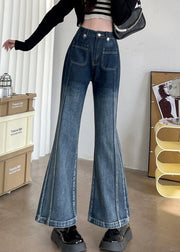 American Style Blue High Waist Pockets Denim Flare Bottoms Summer