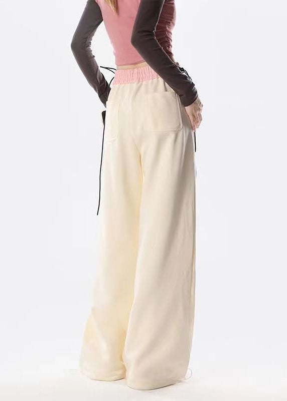 American Style Streetwear Apricot Graphic Drawstring Cotton Straight Pants Spring