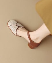 Apricot Boutique Cowhide Leather Sandals Splicing Buckle Strap