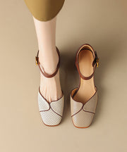 Apricot Boutique Cowhide Leather Sandals Splicing Buckle Strap