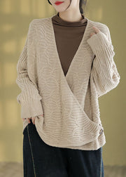 Apricot Button Warm Cotton Knit Sweaters Long Sleeve