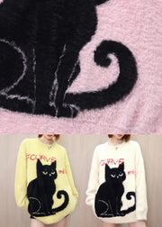 Apricot Cat Mink Hair Knitted Pullover O Neck Plus Size Spring