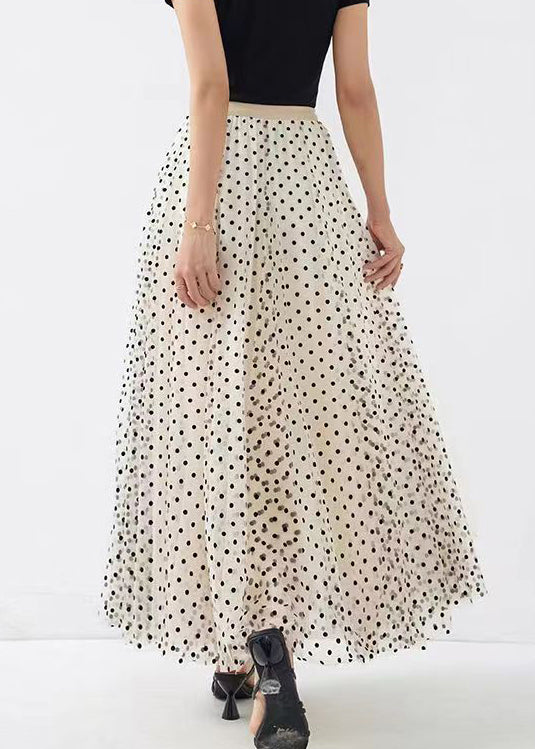 Apricot Dot Tulle Skirts Elastic Waist Wrinkled Spring