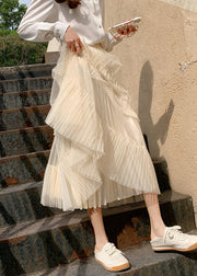 Apricot Elastic Waist Wrinkled Tulle Cake Skirt Spring