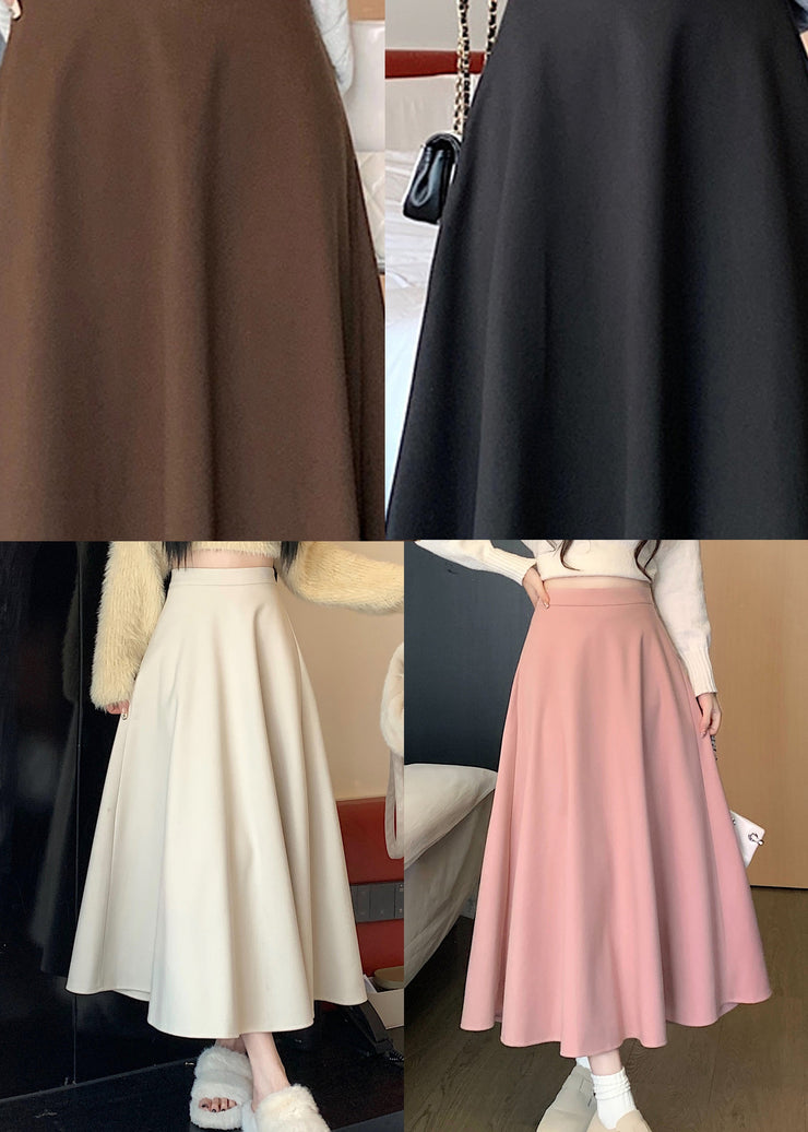 Apricot Loose Versatile Elastic Waist Wrinkled Skirts Spring