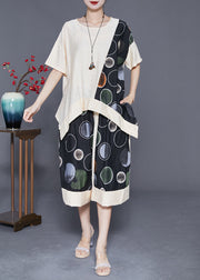 Apricot Patchwork Cotton Two Pieces Set Oversized Asymmetrical Design Summer