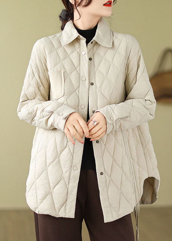 Apricot Peter Pan Collar Button Parkas Long Sleeve