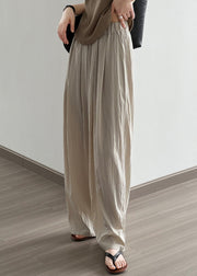 Apricot Pockets Cotton Wide Leg Pants Elastic Waist