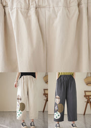 Apricot Pockets Patchwork Cotton Straight Crop Pants Embroideried Summer