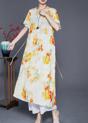 Apricot Print Linen Dress Oversized Exra Large Hem Summer