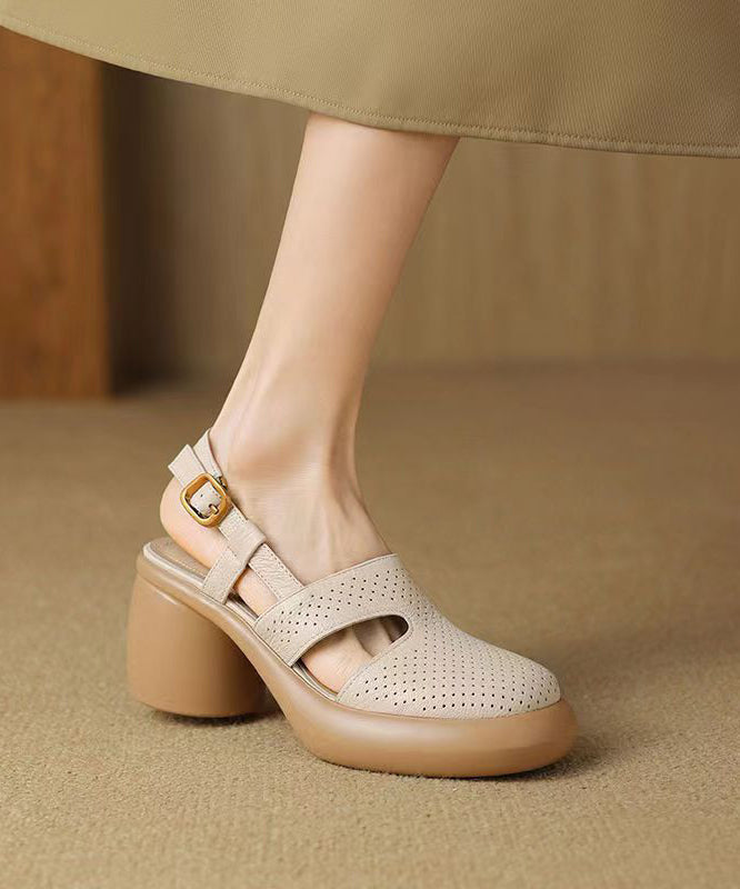 Apricot Sheepskin Versatile Hollow Out Chunky Heel Sandals