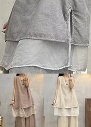 Apricot Side Open Patchwork Cotton Tank O Neck Summer