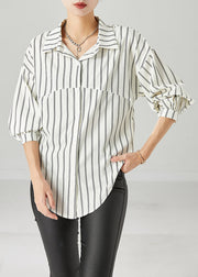 Apricot Striped Patchwork Cotton Shirts Oversized Fall