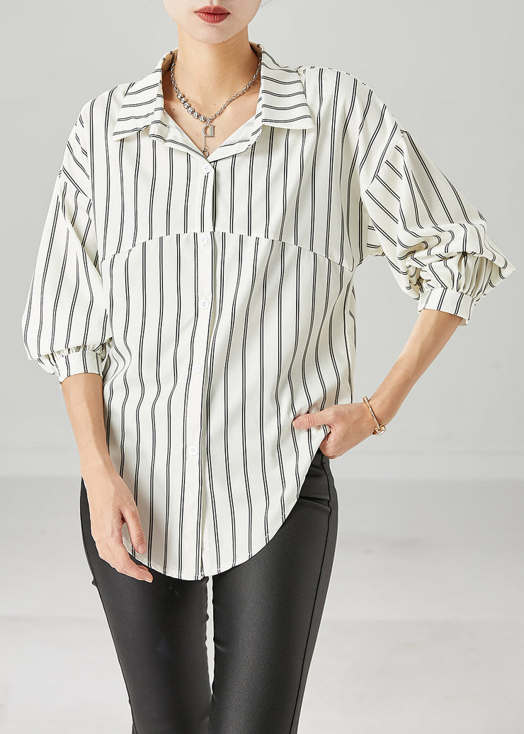 Apricot Striped Patchwork Cotton Shirts Oversized Fall