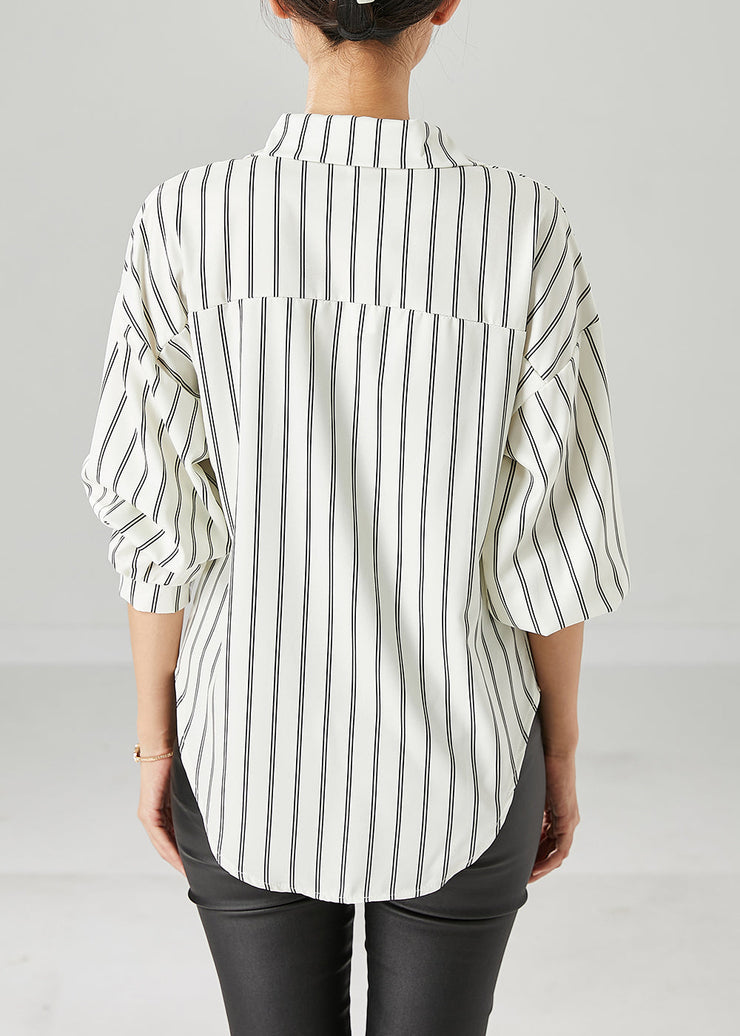 Apricot Striped Patchwork Cotton Shirts Oversized Fall