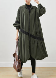 Army Green Patchwork Trench Asymmetrical Wrinkled Spring