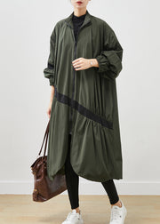 Army Green Patchwork Trench Asymmetrical Wrinkled Spring