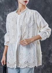 Art Apricot Embroidered Patchwork Cotton Shirt Spring